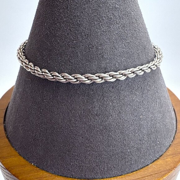 VTG Sterling Silver 925 Rope Chain Bracelet Spring Ring Clasp Size 7" Length - Picture 2 of 7